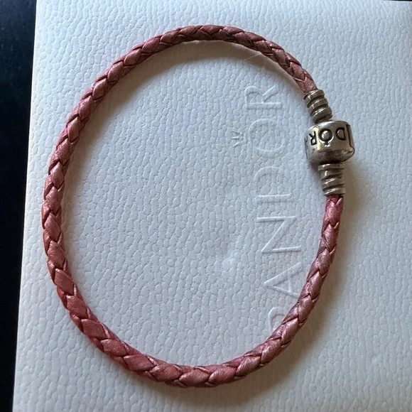 SOLD! Pandora Pink Braided leather Bracelet Silver - Picture 4 of 7